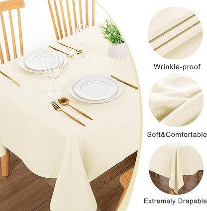 DWCN Rectangle Faux Linen Tablecloth - Textured Waterproof Spill-Proof Wrinkle and Stain Resistant Table Cloth Decorative Fabric Farmhouse Table Cover for Kitchen Dining, 60 x 102 Inch, Champagne