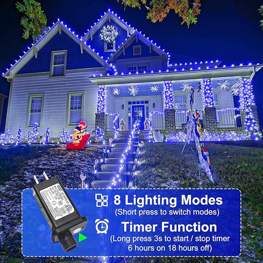 2 Pack Christmas Lights Outdoor, Total 200FT 600 LED String Lights for Outside Waterproof with 8 Modes, Connectable Plug In Fairy Lights for Indoor Patio Garden Party Holiday Decorations, Blue