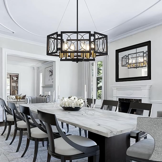 Modern Farmhouse Chandelier- 22.8" Large Pendant Light Fixture Vintage Industrial Metal Light for Dining Room Living Room Kitchen Island Foyer (Black Gold, 6 Lights)