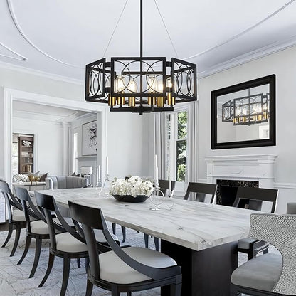 Modern Farmhouse Chandelier- 22.8" Large Pendant Light Fixture Vintage Industrial Metal Light for Dining Room Living Room Kitchen Island Foyer (Black Gold, 6 Lights)