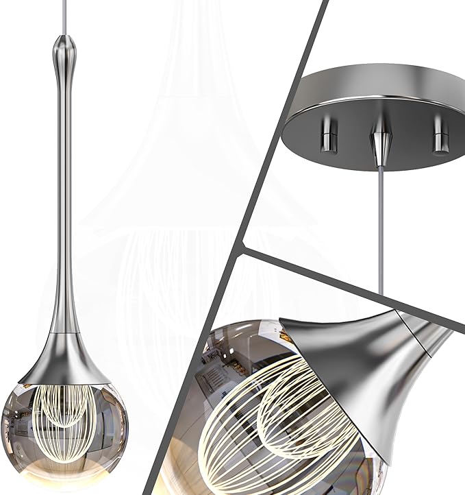 1-Pendant Lights Kitchen Island,Crystal Sliver Globe LED Chandelier, Modern Dimmable Adjustable Height Hanging Light Fixture,Sloped Ceiling,Bedroom,Dining Room