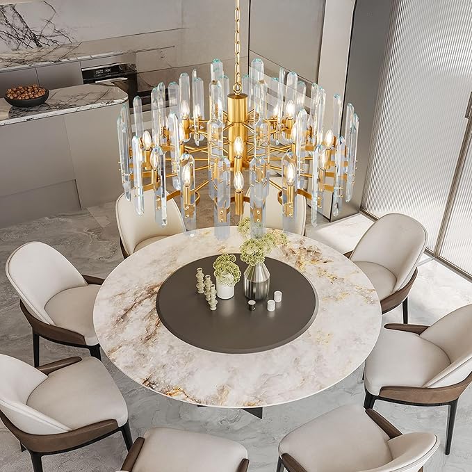 36" Luxury Gold Crystal Chandelier, 16-Light Round Modern Chandelier for Dining Room, Adjustable Chain Chandelier Pendant Light Fixture for Living Room, Bedroom, Kitchen Island, Foyer, Entryway
