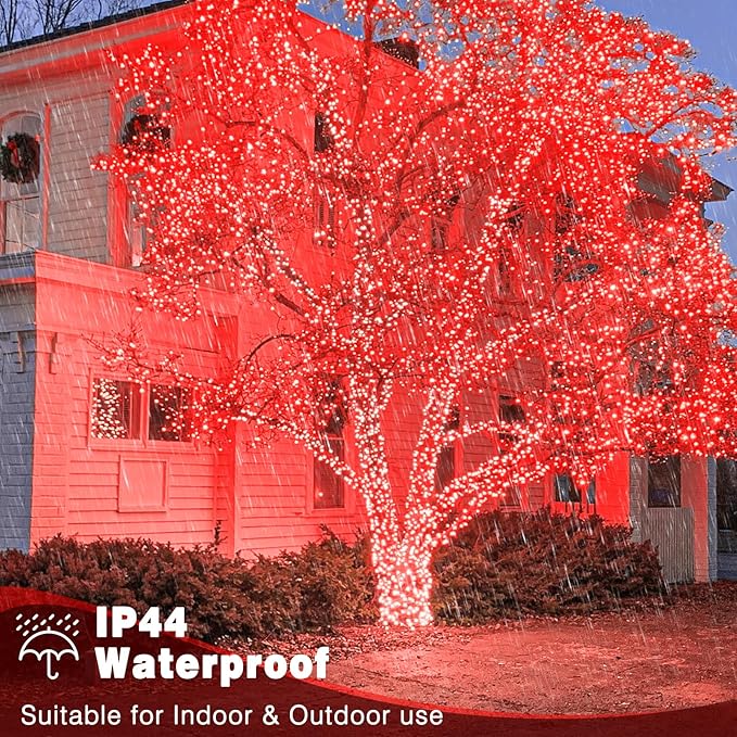 66FT 200 LED Outdoor String Lights, Connectable Christmas Lights Indoor Waterproof with 8 Modes, Plug in Twinkle Fairy Lights Clear Wire for Outside Bedroom Home Garden Wedding Patio Decorations, Red