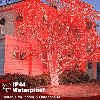 66FT 200 LED Outdoor String Lights, Connectable Christmas Lights Indoor Waterproof with 8 Modes, Plug in Twinkle Fairy Lights Clear Wire for Outside Bedroom Home Garden Wedding Patio Decorations, Red