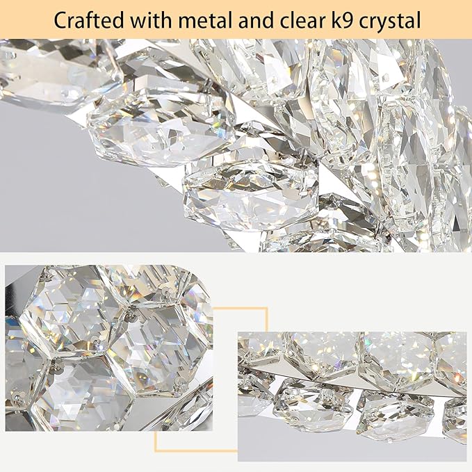 Modern Ring Chandelier, Crystal Chandeliers for Dining Room Round LED Ceiling Light Fixture for Living Room Bedroom Lighting Dimmable with Remote Ring Lights, 24inch Width Light