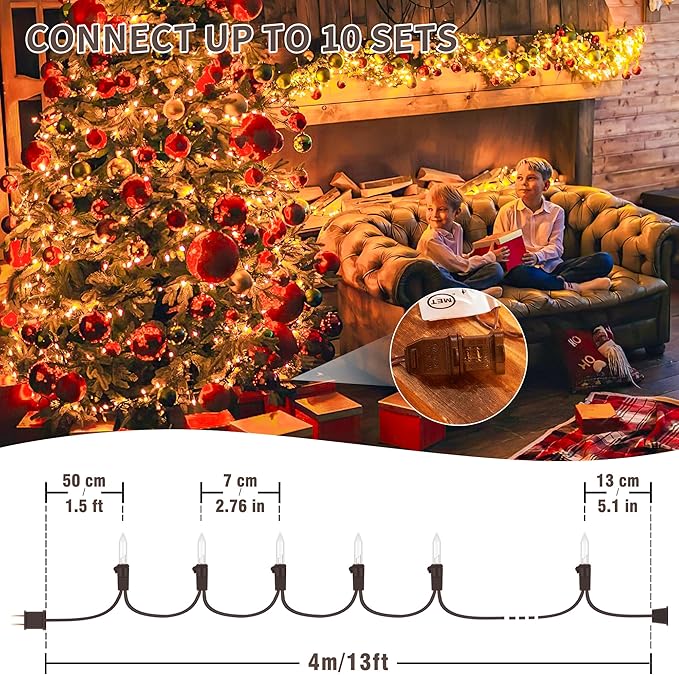 YOUNGAR 13FT 50 Clear Christmas Lights Outdoor, Approved Christmas Tree Lights with Brown Wire, Incandescent Mini Light Plug in for Indoor Outdoor Tree Patio Garden Xmas Decor