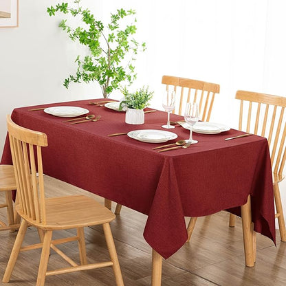 DWCN Table Cloth Rectangle - Faux Linen Fabric Waterproof Spill-Proof Wrinkle and Stain Resistant Tablecloths Decorative Farmhouse Table Cover for Kitchen Dining Party, 52 x 70 Inch, Red