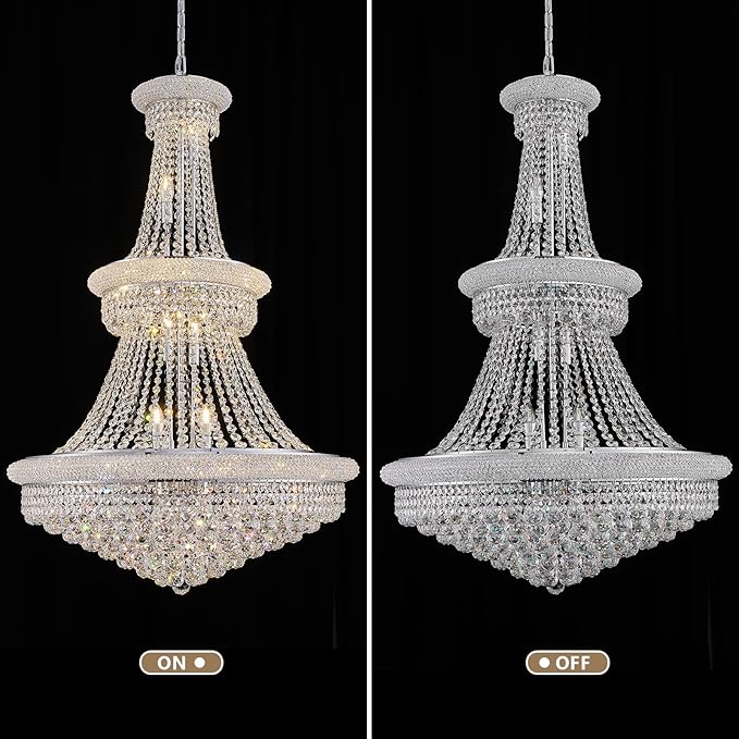 Large Crystal Chandelier Light fixtures - 19-Light High Ceiling Hanging Chandeliers, 3-Layers Luxury Empire Chandeliers for High Ceilings,Entryway,Living Room,Staircase, Foyer (D31.5)