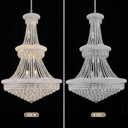 Large Crystal Chandelier Light fixtures - 19-Light High Ceiling Hanging Chandeliers, 3-Layers Luxury Empire Chandeliers for High Ceilings,Entryway,Living Room,Staircase, Foyer (D31.5)