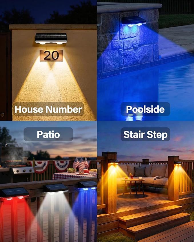 Solar Fence Lights Outdoor, 16 Pack Ultra-Bright 85LM Fence Lights Solar Powered, 9 RGB Color Modes, IP65 Waterproof, 12H Dusk to Dawn Glow for Pool/Deck/Patio/Wall/Backyard - Black