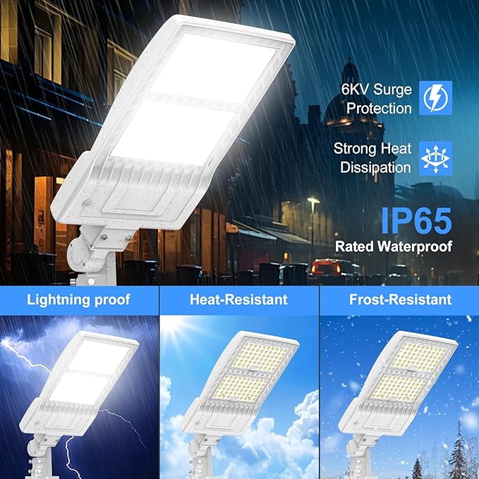 10Pack 400W LED Parking Lot Light UL Listed, Dusk to Dawn LED Shoebox Flood Pole Light Outdoor Parking Lighting Arm & Slip Fit Mount 60,000LM 5000K IP65 Waterproof 100-277V Power Adjustable White