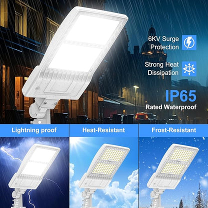 2Pack 400W LED Parking Lot Light UL Listed, Dusk to Dawn LED Shoebox Flood Pole Light Outdoor Parking Lighting Arm & Slip Fit Mount 60,000LM 5000K IP65 Waterproof 100-277V Power Adjustable White