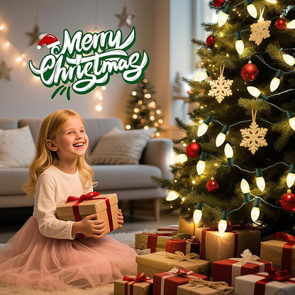 C9 Clear Christmas String Lights, 100 Feet Waterproof Vintage Christmas Tree Lights, Outdoor Roofline String Lights with 100 Clear Bulbs for Patio Garden Holiday Indoor Home Decoration, Green Wire