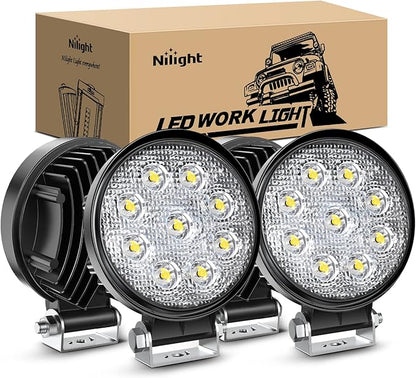 Nilight 15016F-C Led 4PCS 4.5" 27w 3000LM Round Flood Light Pod Off Road Fog Driving Roof Bar Bumper for Jeep,SUV Truck, Hunters