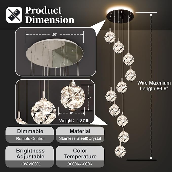 10-Light High Ceilings Long Chandeliers Modern Crystal Staircase Chandelier Hanging Flush Mount Lighting Fixtures Long Raindrop Hanging Chandeliers for Staircase,Foyer,Entryway