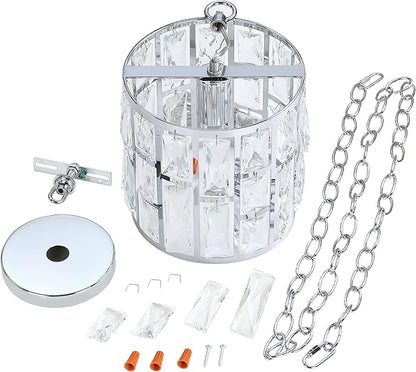 MEXO Modern Crystal Pendant Light,Chrome Chandelier Light Fixture, Cylinder Adjustable Height Pendant Lights for Kitchen,Dining Room,Living Room,Foyer,Hallway