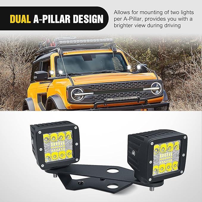 Nilight 2PCS Lower Windshield Hinge Mounting Brackets Dual A-Pillar Brackets for Offroad LED Fog Light Pods for 2021 2022 2023 2024 2025 2026 Ford Bronco