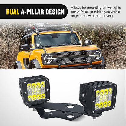 Nilight 2PCS Lower Windshield Hinge Mounting Brackets Dual A-Pillar Brackets for Offroad LED Fog Light Pods for 2021 2022 2023 2024 2025 2026 Ford Bronco