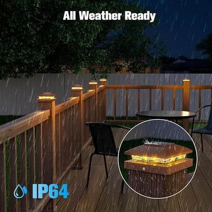 VOLISUN 4x4 Solar Post Cap Light 12pack,Solar Fence - Post Lights Brown Outdoor Waterproof for Wooden/Vinyl Post, with Warm White for Deck
