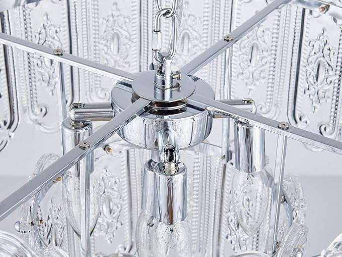 5-Lights Luxury Glass Chandeliers, Mid-Century Modern Chandeliers for Dining Room, D18.5'' × H18.9'', Adjustable Height (18.9"~51.2"), Chrome Finish Frame & Double Figured Glass Shade