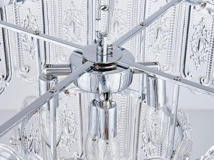 5-Lights Luxury Glass Chandeliers, Mid-Century Modern Chandeliers for Dining Room, D18.5'' × H18.9'', Adjustable Height (18.9"~51.2"), Chrome Finish Frame & Double Figured Glass Shade
