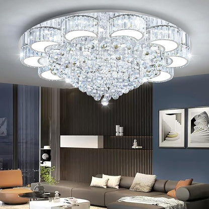 39.4" Silver Modern Crystal Chandeliers for Dining Room LED Dimmable Light Fixtures Flush Mount Light Living Room Bedrooms