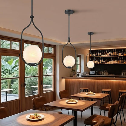 Globe Pendant Light, Modern Bubble Chandelier and Hand Blown Glass Chandelier with Black Finish Adjustable Rods for Kitchen Island Dinning Room Bedroom Living Room Home Owners