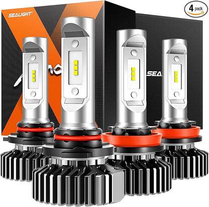 SEALIGHT 9005 H11 Fog Light Bulbs Combo with 1200 Feet High Visibility, 60,000LM Super Bright H11/H8 9005/HB3 Lights Bulbs, Plug and Play, Pack of 4