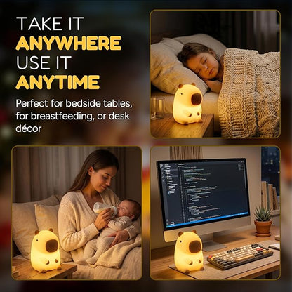 Cute Fox Night Light for Kids, Silicone Baby Nursery Night Light, Rechargeable Touch Lamp with Timer & Dimmable Warm Light for Bedroom Decor, Cute Animal Lamp (Capybara)
