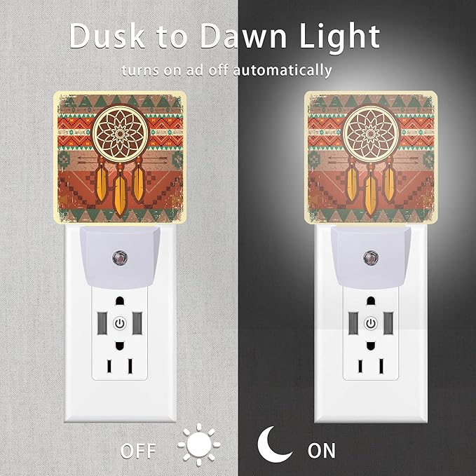 Dream Catcher Night Light,Ethnic Ornament Plug-in Night Lights with Dusk-to-Dawn Sensor for Stairway/Hallway/Bedroom 0.5W Sleep Friendly lamp for Women/Girls/Boys Gift
