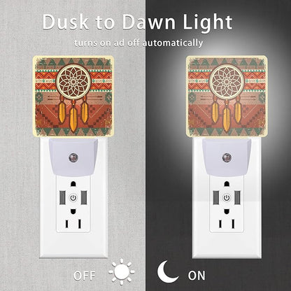 Dream Catcher Night Light,Ethnic Ornament Plug-in Night Lights with Dusk-to-Dawn Sensor for Stairway/Hallway/Bedroom 0.5W Sleep Friendly lamp for Women/Girls/Boys Gift