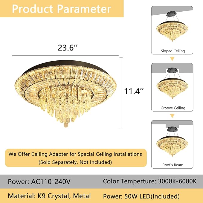 Modern LED Chandelier Crystal Ceiling Light Fixture Raindrop Chandeliers Dimmable Lighting for Living Room Dining Room Entryway Bedroom Black