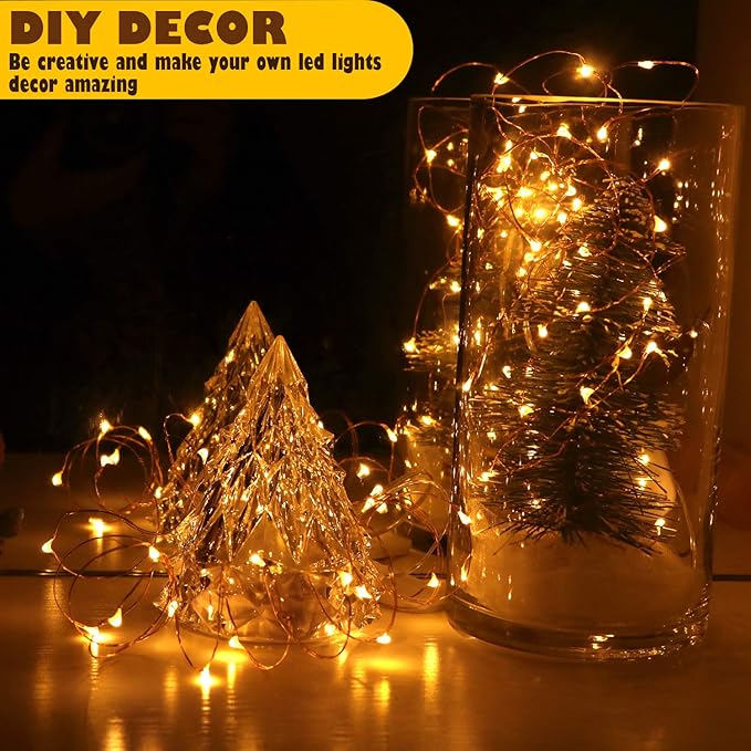 6-Pack 7Ft Starry String Light No Remote Fairy String Lights 20 Micro Starry LEDs On Copper Wire CR2032 Batteries Included,DIY Wedding Centerpiece,Party,Christmas Table Decor (Amber)