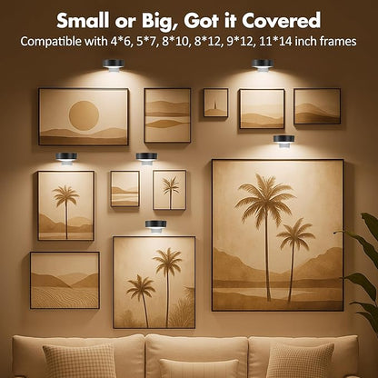 6Pcs Picture Lights for Wall Battery Operated, Magnetic Led Painting Light with Remote Dimmable and Timer, 3 Lighting Modes Art Display Light for Picture Frame, Wireless Wall Decor Puck Lights, Black