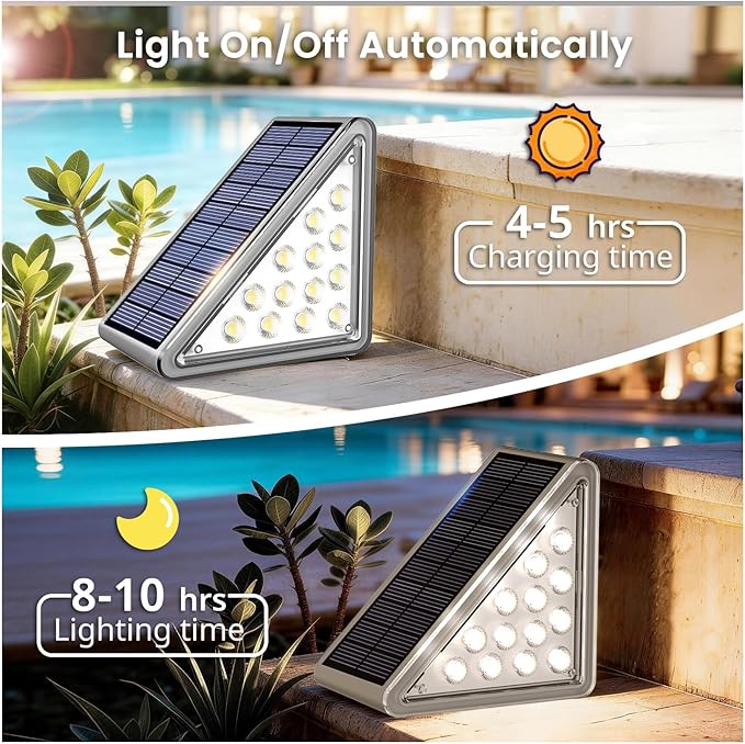 Solar Step Lights Outdoor Waterproof IP65,Cool White Solar Stair Lights, Outdoor Light Decor for Stair, Deck, Step, Porch and Outside Patio, 12 Pack