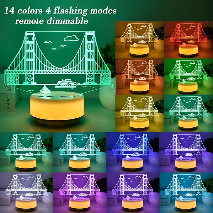 Strait Bridge Night Light for Kids, Bridge Lamp14 Color Warm White Base LED Décor Light Entity Key&Remote Control Mood Light, Gifts for Kids/Girls/Boys