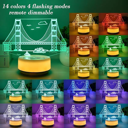 Strait Bridge Night Light for Kids, Bridge Lamp14 Color Warm White Base LED Décor Light Entity Key&Remote Control Mood Light, Gifts for Kids/Girls/Boys