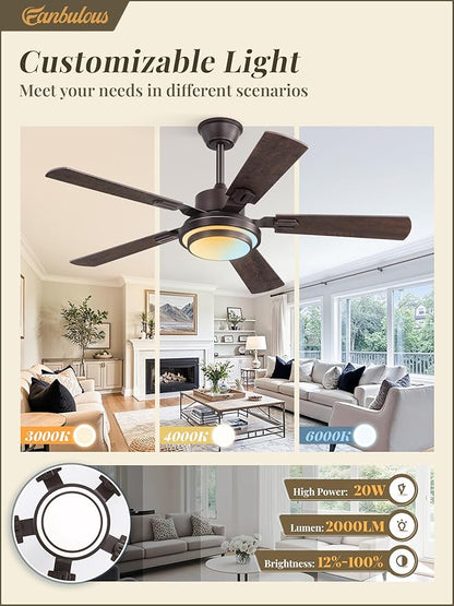 Fanbulous 48 Inch Ceiling Fans with Lights and Remote, Oil Bronze Ceiling Fan with 8 Dual-Color Blades, Indoor/Outdoor Large Ceiling Fans, Reversible DC Motor, 6-Speed, 3CCT for Living Porch Patio