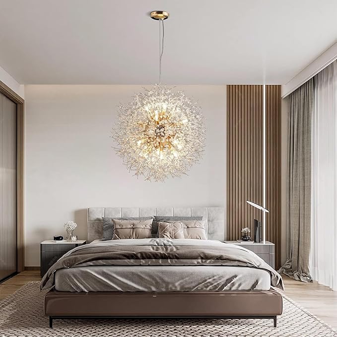 Modern Sputnik Chandelier, 16 Lights Dandelion Crystal Chandelier, Gold Firework Chandelier Pendant Light Fixture for Foyer Living Room Bedroom
