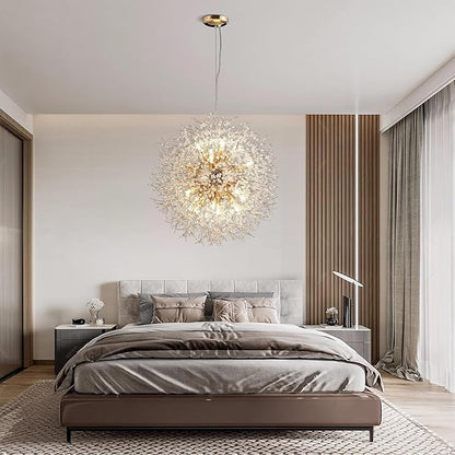 Modern Sputnik Chandelier, 16 Lights Dandelion Crystal Chandelier, Gold Firework Chandelier Pendant Light Fixture for Foyer Living Room Bedroom