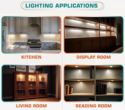 Under Bar Lighting, Workspace Accent Light Kit, 120V Cabinet LED Puck, Daisy Chained Linkable, Plug-in & Hardwiring, Wireless RF Remote Control Dimmable, White Cables, Daylight, 10 Lights