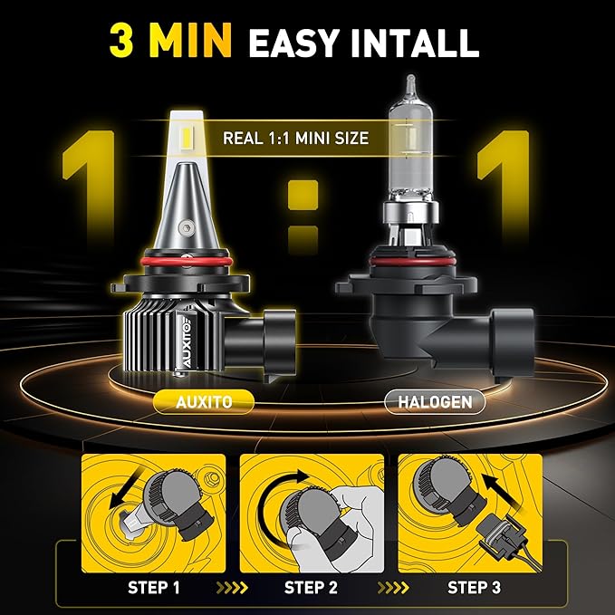 AUXITO H10/9145 3000K Golden Yellow LED Fog Light Bulbs 18000LM, 1000% Brighter Amber Fog Lights Kit, 1:1 OEM Replacement for Cars Trucks SUVs, 3-Min Install, IP68 Waterproof, Pack of 2