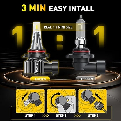 AUXITO H10/9145 3000K Golden Yellow LED Fog Light Bulbs 18000LM, 1000% Brighter Amber Fog Lights Kit, 1:1 OEM Replacement for Cars Trucks SUVs, 3-Min Install, IP68 Waterproof, Pack of 2