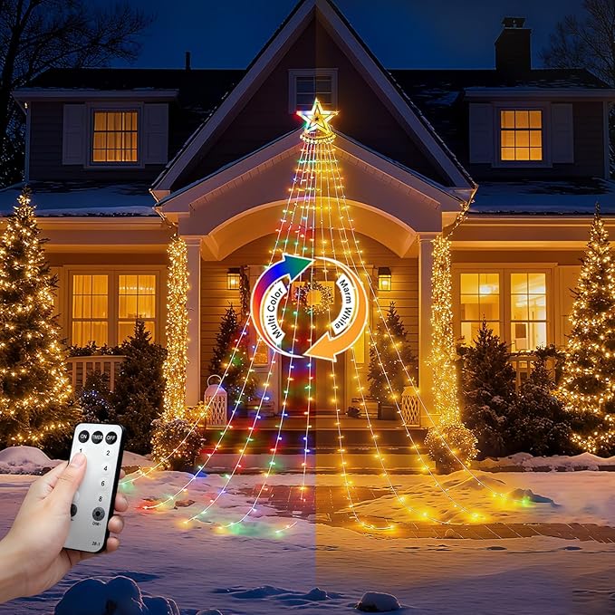 Star String Lights, 350 LED Tree Waterfall Fairy Lights, Outdoor Waterproof Christmas Decoration Lights with Remote, 16FT X 9 Hanging LED Lamp for Garden Yard Wedding Birthday Halloween Festival