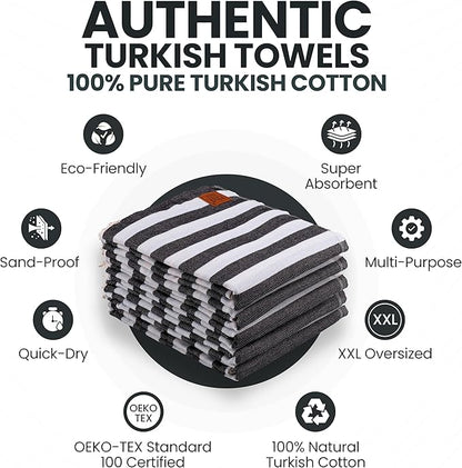 Gold CASE Turkish Beach Towel Set of 5 – 100% Cotton Beach Towels Oversized 70x38'' – MYRA Quick Dry Swim Towel – Lightweight Turkish Towels Set in Black