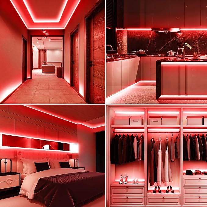Battery Powered COB Led Strip Lights, 4.92Ft Battery Operated Red LED Strip Lights, High Brightness Flexible LED Tape Lights for Room, Cabinet, Bedroom, Kitchen, Party, Home DIY Decoration