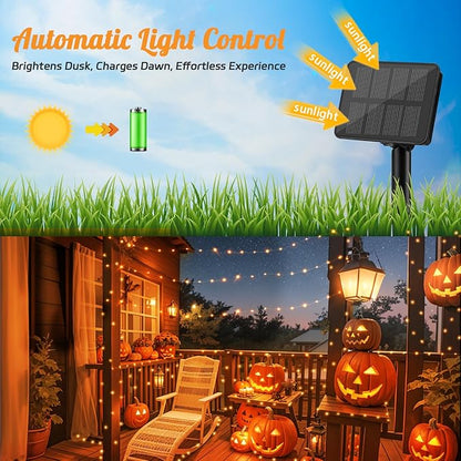 cshare Halloween String Lights Outdoor Waterproof, Orange Solar Fairy Lights 16.4ft 50LED 8 Modes Orange Fall Outdoor Lights for Fall Decor Outside Pathway Patio Party Backyard Decorations