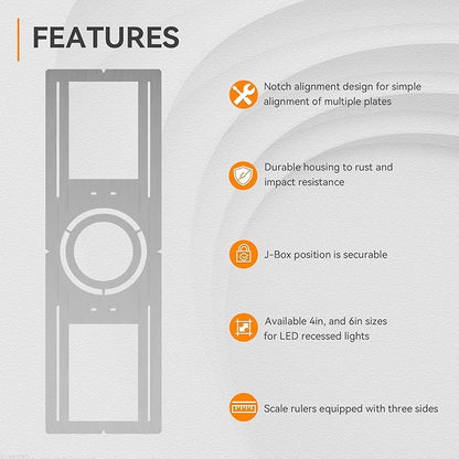 Elaruslux New Construction Mounting Plate with Round Hole - 4/6 Inch Flat Steel Rough in Wafer Light Bracket, LED Recessed Lighting Housing, 48 Pack
