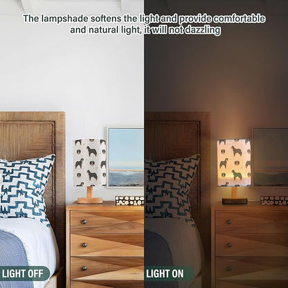 Bernese Mountain Dog Pattern Table Lamp with Wood Base Fabric Lamp Shade Bedside Nightstand Desk Lamp for Living Room Bedroom Kids Room Office