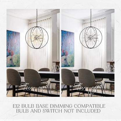 23.6" Black Chrome 9-Light Globe Sputnik Chandelier Modern Adjustable Hanging Ceiling Glass Tube Pendant Light Fixture for Entryway Foyer Staircase Dining Living Room Hallway